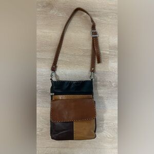 Vintage Lavive Leather Blocked Shoulder Bag Boho/Hippie Style